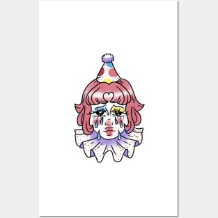 crying girl clown with pink hair Posters and Art